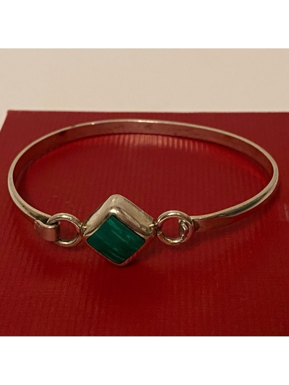 MEXICO TM-269 BRACELET STERLING SILVER 925 GREEN MALACHITE STONE FRONT HOOK